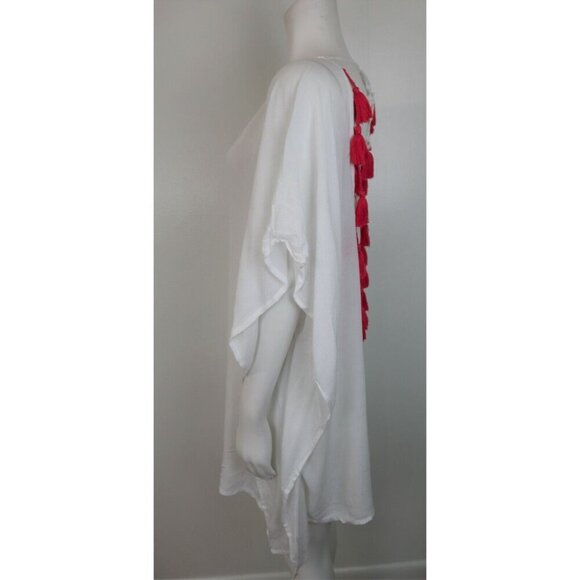 WOMEN'S WHITE SWIM BEACH COVER-UP - ANNA & AVA - ONE SIZE - TASSELS - Picture 3 of 5